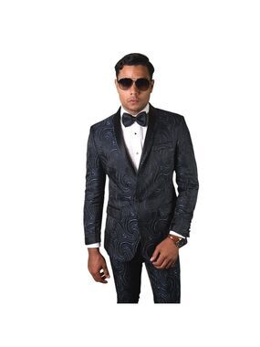 Statement Italy Tailored Fit Navy Swirl 2 Piece Tuxedo Sz 50L 40x31 NWOT
